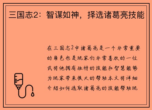 三国志2：智谋如神，择选诸葛亮技能